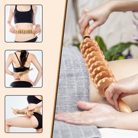 TaoTazon Maderotherapy Set, Fascia Roller Wooden Set, Premium Fascia Rod with Handle, Massage Roller for Body Shaping, Anti Cellulite, Massage Wood for Back, Neck, Legs, Back