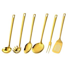 Marco Almond Golden Titanium Utensils Set, Stainless Steel Kitchen Cooking Spoons, Ladle Skimmer Spoons & Spatula Utensil Sets,6PCS Cooking Spoon,Dishwasher Safe,Frying & Grilling Cookware Tools