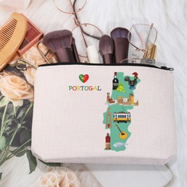 MEIKIUP Portugal Travel Cosmetic Bag Portugal Travel Memory Map Gift Portugal Travel Souvenir Gift Portugal Futbol Soccer Lover Gift (Portugal bag)