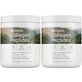 Colla Vita Colla Vita Collagen Peptides for Women & Men Grass-Fed Pasture-Raised Hydrolyzed Collagen Powder Type 1 & 3 for Skin, Hair, Nails and Joints, Paleo & Keto, Unflavored, 45 Servings, 2 Pack