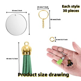 120Piece Acrylic Blank KeychainFringe Set, Round Transparent Keychain with Chain Jump Ring andColoredFringe, SuitableFor DIY and Craft