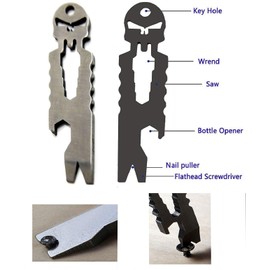 Harlorki 3 PCS Multi-function Skull EDC Tool Pocket Stainless Steel Key Ring Bottle Opener