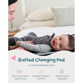Diaper Changing Pad Portable with Magnetic Latches, Baby Diaper Changing Mat, Travel Pad for Diaper Bag, Baby Essentials, Wipeable & Waterproof Mat (Black Twill, Regular)