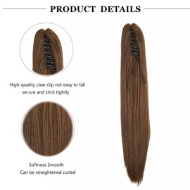 Cybelleza 20inch Ponytail Hair Extensions Straight Ponytail Claw Jaw on Long Straight Pony Tails Clip in Hair Extensions Synthetic Hair pieces for Women, Dark Brown & Light Auburn