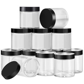 12 Pack Small Plastic Containers with Lids Clear Plastic Favor Storage Jars Wide Mouth for Beauty Products (10 Ounce, Black)