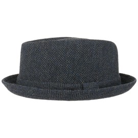 Lipodo Diamond Crown Herringbone Wool Hat Women/Men - Pork Pie with Wool - Fedora with Lining - Fabric Hat Summer/Winter - Hat, black-blue, L
