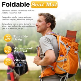 REXZONO Folding Sit Mat - Waterproof, Moisture-Resistant, Portable Sitting Cushion. Thermally Insulated Seat Pad for Outdoor Camping, Hiking, Picnics, Fishing, Parks (Burnt Orange, Large)