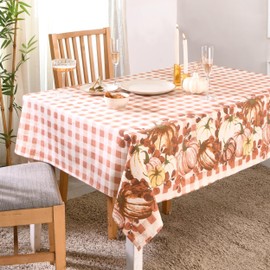 Folkulture Table Cloth 60x84, 100% Cotton Rectangle Tablecloth for Fall Decor, White Fabric Tablecloth or Outdoor Table Cover for Coffee Table Décor, Farmhouse Style Decoration, Rust