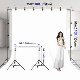 EMART 10x10FT Backdrop Stand, Photo Video Studio Adjustable&Lockable Heavy Duty Background Support System Kit with 6 Backdrop Clamps, 2 Sandbag and Carry Bag for Photography, Parties, Wedding, Video