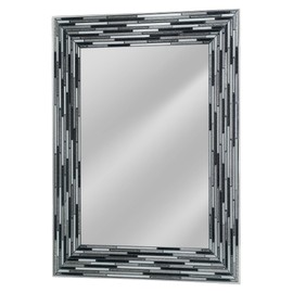 Head West Black Mosaic Frameless Tiled Reeded Printed Glass Vanity Mirror, Accent Decorative Mirror for Wall Decor, Modern Bathroom Mirror for Over Sink, Bedroom, Hallway Entrance, Living Room 24"x30"