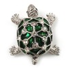 Cute Green Enamel Crystal Turtle Brooch (Rhodium Plated)
