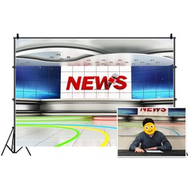 Leyiyi 5x3ft News Broadcast Hall Backdrop Microphone TV Show Record Recetation Desk Program Front Table Advertising Billboard Photo Background Business Study Portrait Studio Prop Vinyl Wallpaper