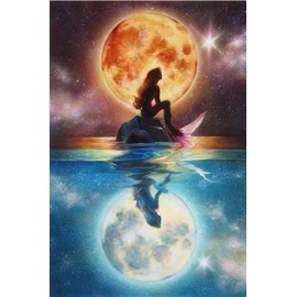 Meecaa Paint by Numbers Mermaid Night Scene Reflection Moon Kit for Adults Beginners DIY Oil Painting 16 x 20 Inches (Mermaid, No Frame)