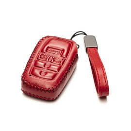 Vitodeco Genuine Leather Smart Key Fob Case with Leather Key Strap Compatible for Toyota Rav4 Prime 2022 - 2025 (5-Button, Red)