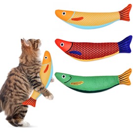 PetPrana Cat Toys, 3Pack Catnip Toys for Cats, Soft and Durable with Crinkle Sound, Kitten Toys for Indoor Kitties, 9.4 Inches for All Breeds (Saury Fish)
