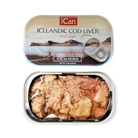 Ican Hígado de bacalao salvaje enlatado de Islandia, paquete de 4