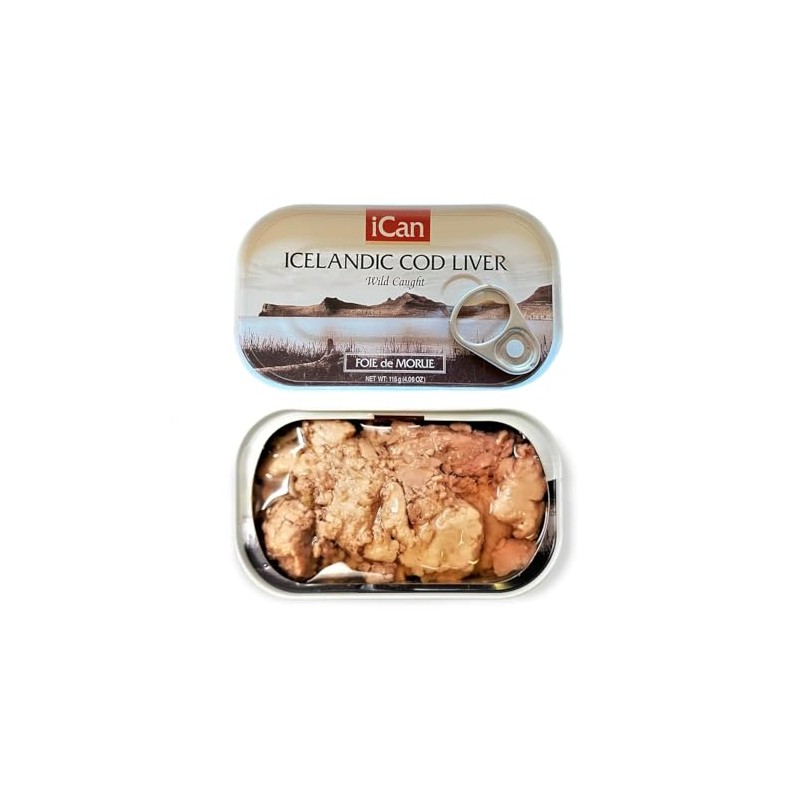 Ican Hígado de bacalao salvaje enlatado de Islandia, paquete de