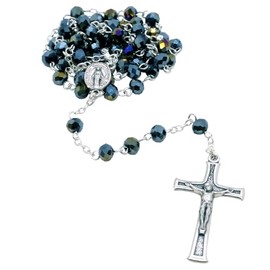 Crystal Glass and Metal Rosary | Vibrant Colors | Catholic Prayer Devotional | Great Religious Gift for First Holy Communion and Confirmation | Made in Italy (Dark Blue)