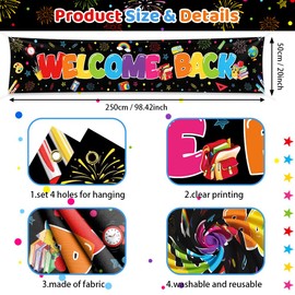 AIBIIN Welcome Back To School Banner First Day of School Backdrop Welcome Back Bulletin Board Back to School Banner Sign Hanging Polyester Photography Background Classroom and Office Decorations