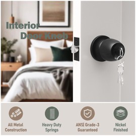 Voraus Door Knob with Lock and Key, Keyed Entry Door Knob with Lock, Round Ball Locking Door Knob, Interior and Exterior Door Lock Set for Bedrooms, Bathrooms and Home Use, Matte Black, 8 Pack