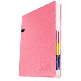2025 Daily Planner/Appointment Book 2025, Daily Hourly & Monthly Agenda Planner (Jan-Dec 2025) Thick Paper + Pen Holder + Pocket + Monthly Tabs, 8.26" x 5.7" Calendar Planner (25DP-Pink)