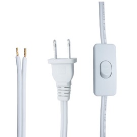 12FT Replacement Lamp Cord, 18 AWG 2 Prong Power Cord Cable with On Off Button Switch, Stripped Ends Ready for Wiring and Applicable to All Kinds of Household Lamps, White