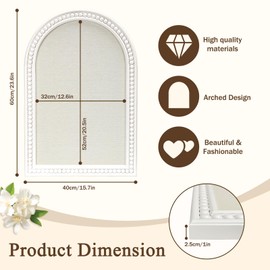 Umtiti 16" x 24" Linen Bulletin Board, Arched White Wood Frame with Beaded Trim, Decorative Pin Board Wall Organizer for Photos, Notes, Memo & Vision Board, 4060WH
