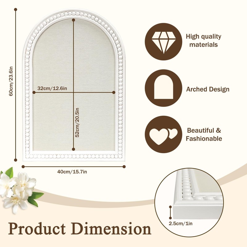 Umtiti 16" x 24" Linen Bulletin Board, Arched White Wood