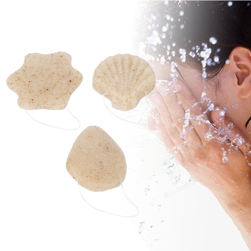 3pcs Walnut Powder Exfoliating Facial Sponge Soft Skin Cleansing Konjac