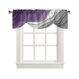 Purple Ombre Tie Up Valance Curtain for Kithchen Windows Purple Gray Pink Gradient Modern Abstract Geometric Adjustable Ties Valance Tier Curtain Rod Pocket Valances for Bedroom/Living Room, 54x18in