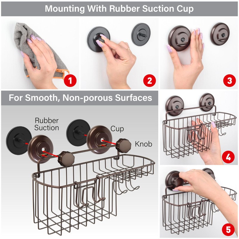 HASKO 2 Pack Shower Caddy Suction Cup with Hooks &