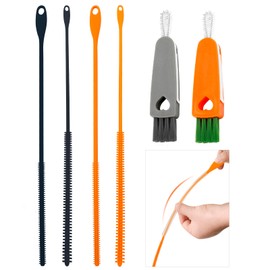 6 Pack Reusable Silicone Straw Brush, 9.45 Inches Extra Long Straw Cleaner and Tumbler Lid Brush, 6mm & 8mm Straw Detail Cleaning Brush Straw Cleaning Tool for Bottle Caps, Straws, Pipe, Tubes
