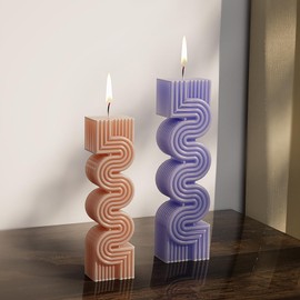 2 Pack S Geometry Candle Mold Geometric Lines Mold Spiral Candle Mold Pillar Resin Casting Mold Resin Making Molds Silicone Mold for Candle Home Decorate Mold Candle Making Mold 3D Animal Mold