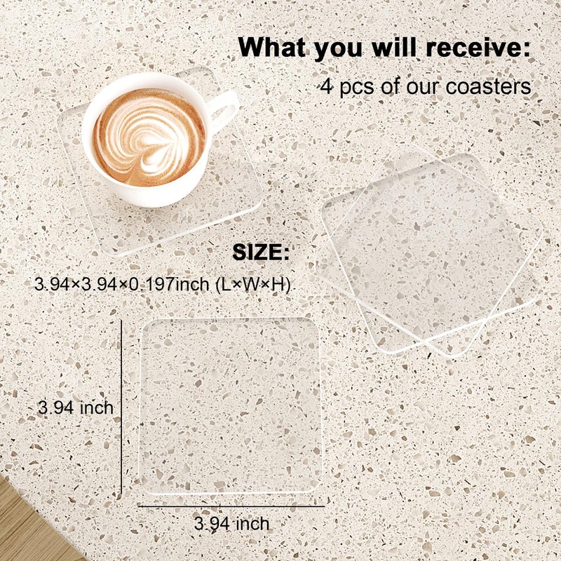 Sweet Elegance Acrylic Coaster, Rectangular Bar Drink Coaster, Clear Square