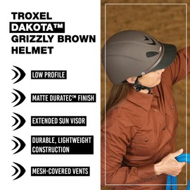 Troxel Dakota Trail Horse Riding Helmet, Low-Profile Light Adjustable Design, Safety Horseback Riding Gear, Extra Large (7-3/8 - 7-3/4), Grizzly Brown