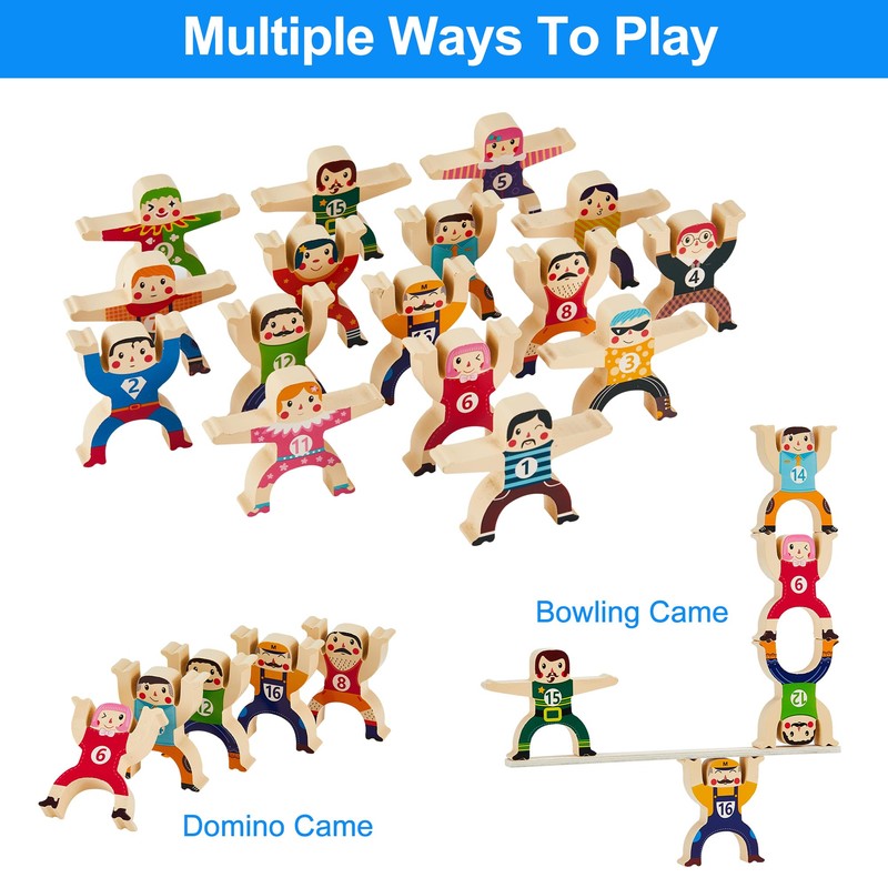 moopok Wooden Stacking Toys,16Pcs Circus Hercules Acrobatic Troupe Interlock Toy,Balancing