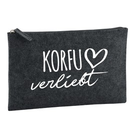 Huuraa Kulturbeutel Korfu verliebt Geschenk 1 Liter Charcoal Filz Korfu Geschenkidee