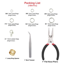 EuTengHao 1504 piezas de anillos abiertos y cierres de langosta kit de herramientas de reparación de joyas con alicates de joyería, pinzas de abridor de anillos de salto, accesorios para la fabricación de collares (plata brillante)