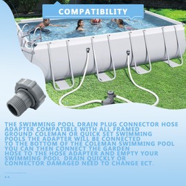 BKIFU Swimming Pool Drain adapter Fitting Connects Fit for Coleman Pools,for Coleman P6A1420,P6D1420 Pools drain hose adapter 1.5-Inch,above ground pool drain adapte （2 Pack）