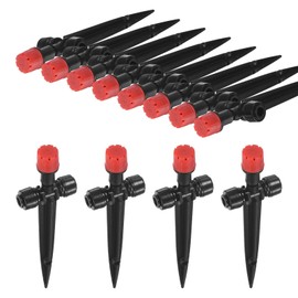 M METERXITY 12-Pack Drip Irrigation Emitters, 5"/13mm Drippers with Stake Adjustable 360 Degree Water Flow 8 Holes for 1/4" Drip Irrigation Tubing for Watering System [Red, Drip]