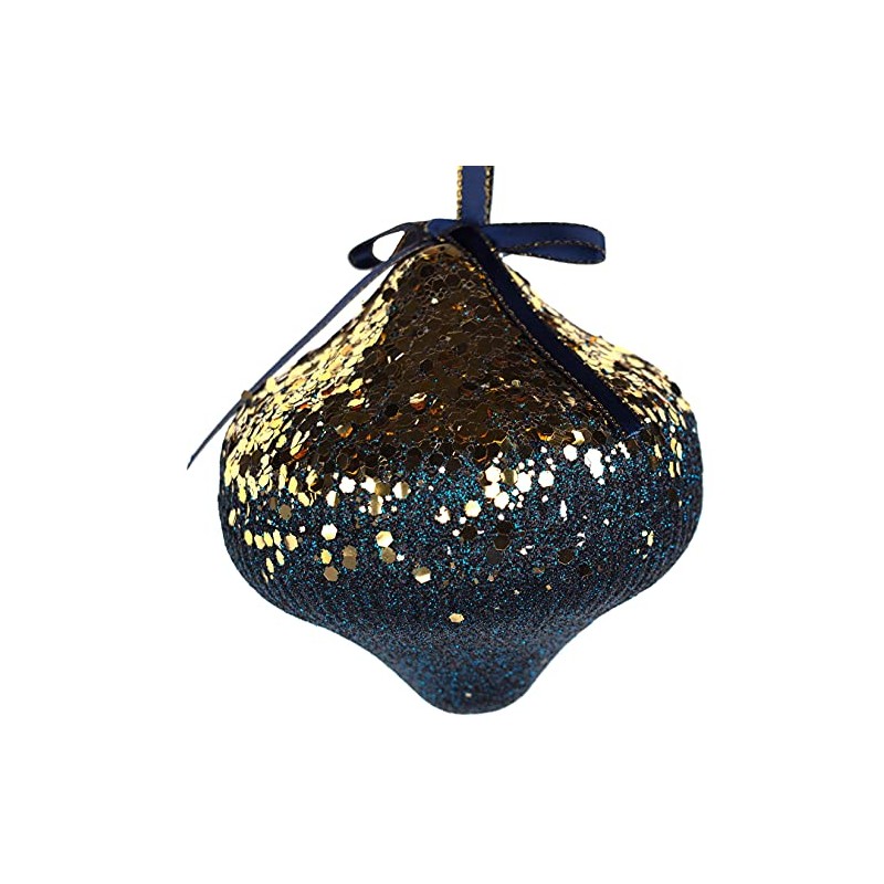 6 x Sequin Navy Blue Gold Christmas Tree Baubles Decorations