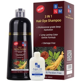 BNM Health Hair Dye Shampoo for Gray Hair – 3-in-1 Natural Color, Shampoo & Conditioner – Ammonia-Free, Long-Lasting – 500ml – Quick & Easy Coverage for Men & Women (Dark Wine Red)
