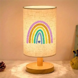 KADAFAGO Rainbow Print Atmosphere Bedside Lamp LED Table Light with Fabric Linen Shade Colorful Desk Lamp for Kids Room, Living Room, College Dorm, Home, Office