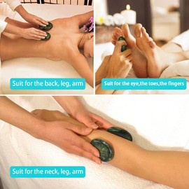 Windfulogo 4Pcs Hot Stone Massage Stones Set Green Jade Cold Rock Heated Warmer Stone for Spa Massage 2.36 x 3.14in (6x8cm)