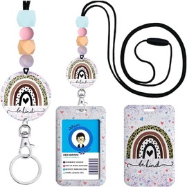 REKOBON Soporte para Tarjetas de Identificación con Cordón, Lindo Soporte para Tarjetas de Identificación con Cordón de Cuentas de Silicona, Llavero con Cordón para Mujeres, Enfermeras, Oficinas