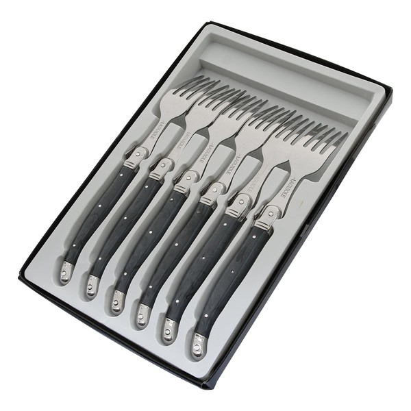 Pradel Excellence 7210G-6NT Laguiole Box of 6 Forks - 25.7 x 16.7 x 2 cm, Grey Marble