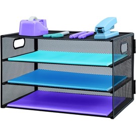 Organizador de escritorio de 3 niveles con asa, organizador de archivos de malla extraíble para bandeja de cartas, bandeja organizadora de escritorio 