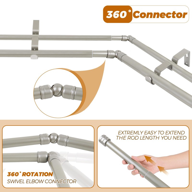 HOTOZON 1 Inch Heavy Duty Double Bay Window Curtain Rod,36-72