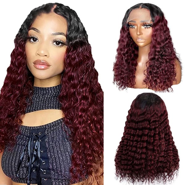 AiPliantfis 4 x 4 Lace Closure Wig Red Real Hair Wig Pre Plucked Free Part Wig With Baby Hair Brazilian Remy Hair Unprocessed Virgin Hair Real Hair Wig for Women 16 Inches
