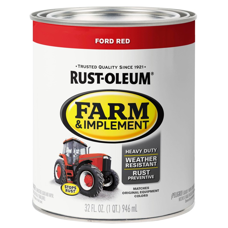 Rust-Oleum 280155-2PK Farm & Implement Enamel Paint, Quart, Ford Red,